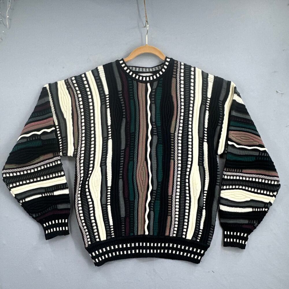 VTG 90s Textured Sweater Mens Lg Multicolor Acrylic Knit Pullover Bold Abstract - Picture 4 of 15